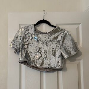 Lovers + Friends Silver Sequin Crop Top